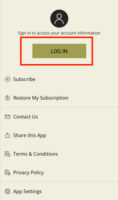 Login button on Profile screen